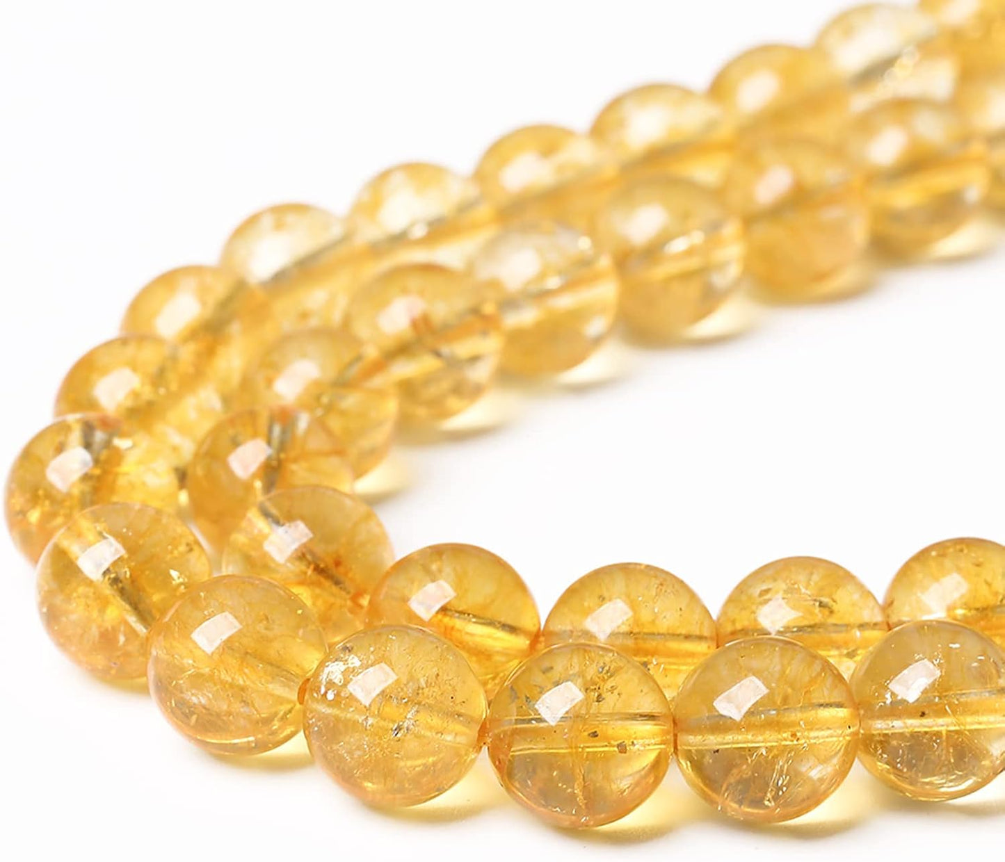 72Pcs 10mm Natural Citrine Beads for Jewelry Making Yellow Crystal Quartz Round Loose Beads DIY Bracelet Necklace Earrings 32" 2 Strands