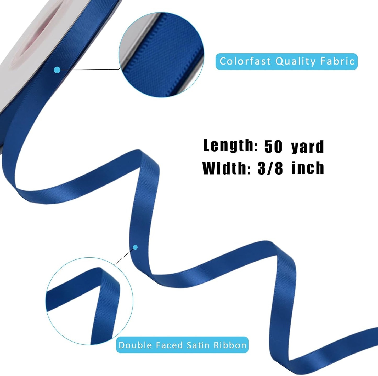 LaRibbons 3/8 Inch 50 Yard Double Faced Satin Ribbon,Royal Blue Small Satin Craft Fabric Ribbon for Gift Wrapping Floral Bouquets Wedding Party Decoration