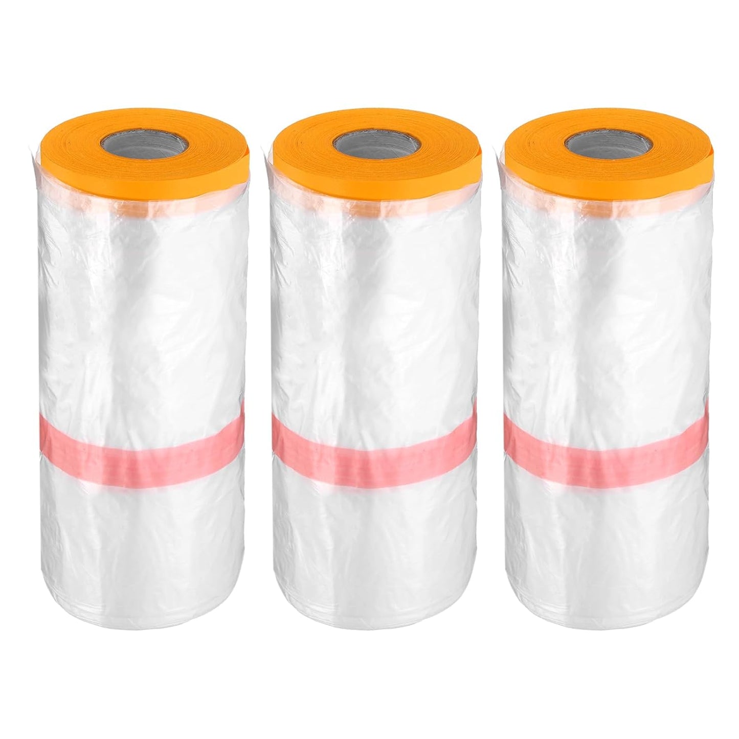 HARFINGTON 3 Rolls Pre-Taped Masking Film 106.3" x65.6ft Double Adhesive Tape and Drape Painters Plastic Drop Cloth Film with Tape Plastic Sheeting for Automotive Painting Covering