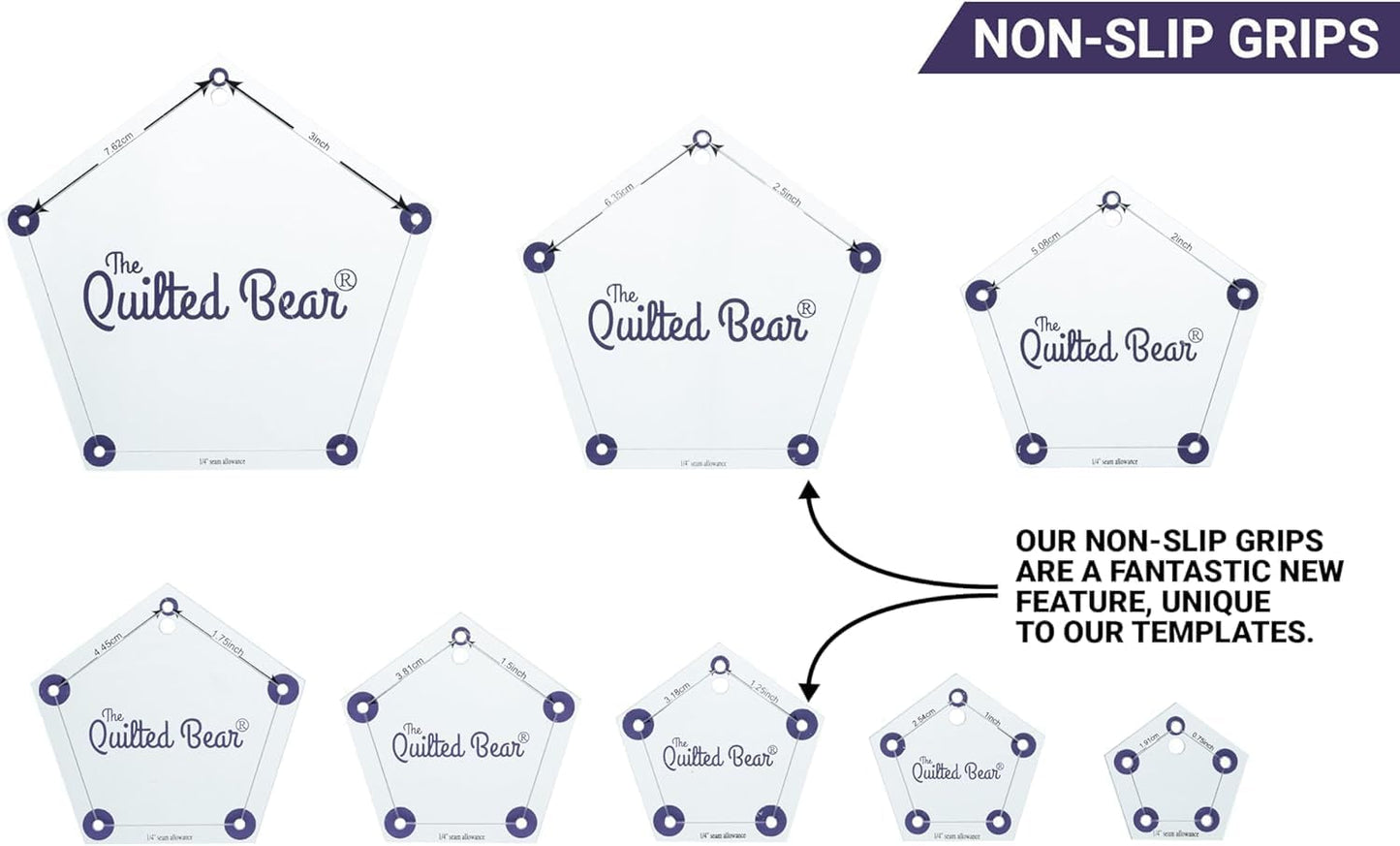 The Quilted Bear Flower Quilting Templates – 8 Clear Non-Slip Acrylic Quilt Templates for Precise Fabric Cutting & Stress-Free Machine Quilting - Ideal for Quilt & Sewing Supplies (¾–3")