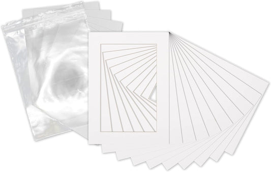 5x7 Mat for 8.5x11 Frame - Precut Mat Board Acid-Free Show Kit with Backing Board, and Clear Bags White 5x7 Photo Matte Made to Fit a 8.5x11 Picture Frame Matboard for Framing, Pack of 100 Mats