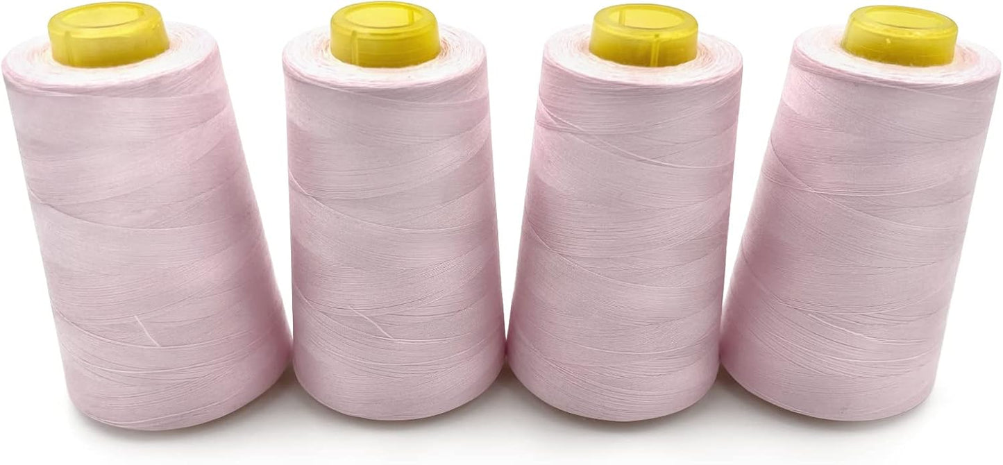 Tortoise 4 Cones of 3000 Yards Each Spool Thread for All Purpose, Serger, Overlock, Quilting, Sewing Machine - 100% Polyester, Light Pink