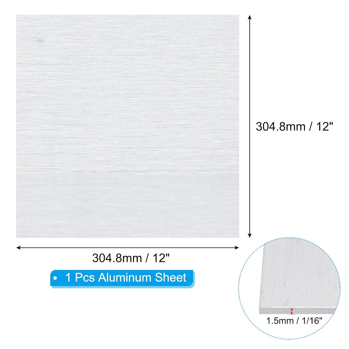 PATIKIL 6061 T651 Aluminum Sheet Metal 12 x 12 x 1/16(0.0625") Inch 1Pcs Flat Plain Aluminum Plate Covered Stock with Protective Film, Heat Rectangle 1.5MM for Lndustry Crafting