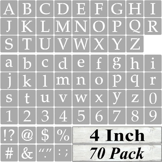 4 Inch Alphabet Letter Stencils for Painting - 70 Pack Letter and Number Stencil Templates with Signs for Painting on Wood, Reusable Letters and Numbers Stencils for Chalkboard Wood Signs & Wall Art