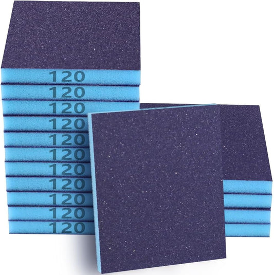 16 Pack 120 Grits Sanding Sponge Medium Sanding Block, Washable and Reusable Wet Dry Sandpaper Block Sandpaper Sponge for Wood Metal FurniturePaint and Drywall