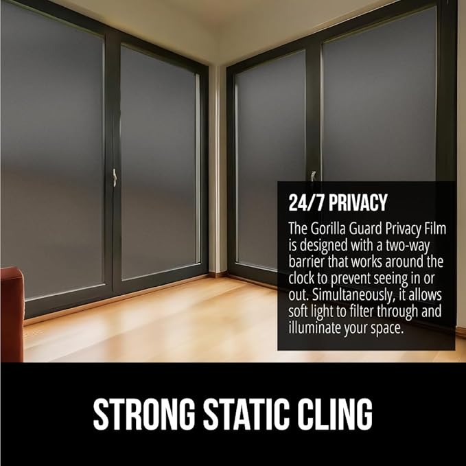 Gorilla Guard Window Privacy Film, Removable Two Way Sun Blocking, 23.6 x 78.7 Inch, Reusable No Residue Stickers, Strong Static Clings to Glass Windows, Decorative Bathroom Door Coverings, Black