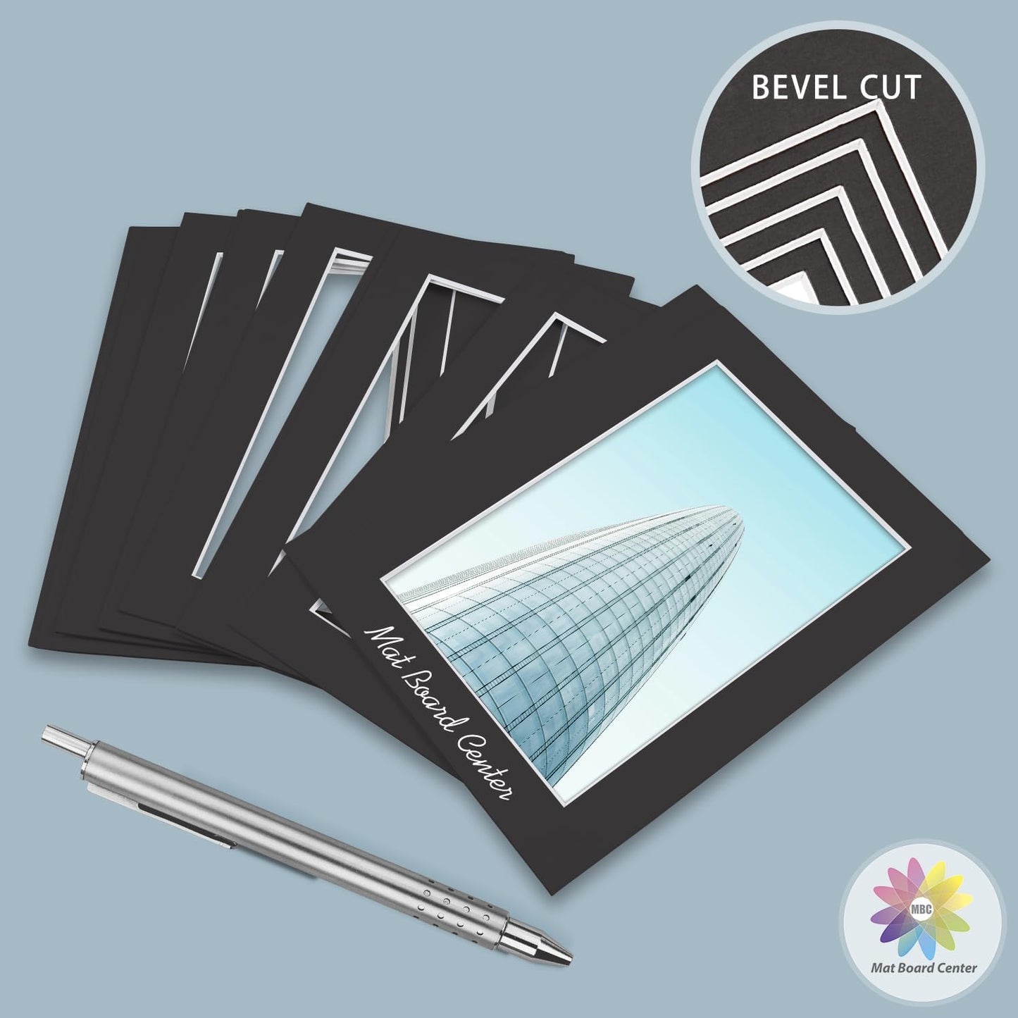 MBC MAT BOARD CENTER, 10 Pack 8x10 for 7x9 Black Picture Mats Frame Mattes, Bevel Cut, Acid Free, 4-ply Thickness