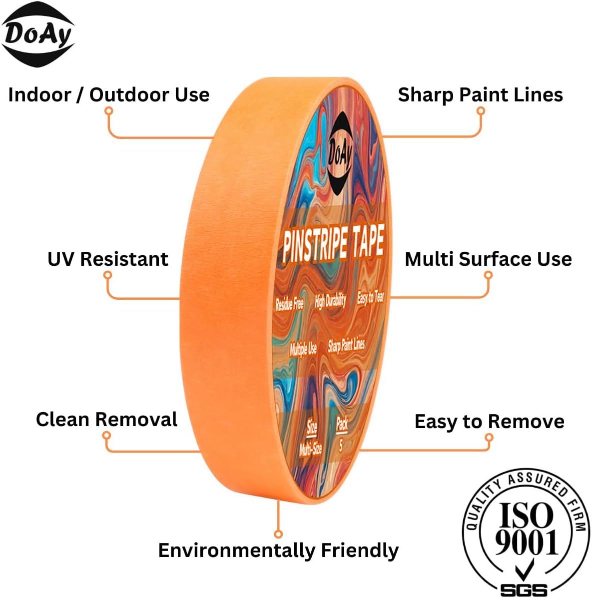 5 Rolls Pinstripe Tape - Masking Tape 1/16", 1/8", 1/4", 1/2", 3/4" - Thin Painters Masking Automotive Tape for DIY, Car, Auto, Paint, Art, Tumblers (Orange)