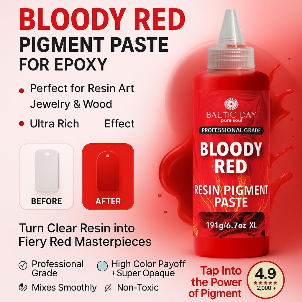 Bloody Red Epoxy Resin Pigment Paste XL (191g/6.7oz) – Opaque Epoxy Dye & High Concentration Coloring Paste, Mica Powder Alternative for Resin Art, Jewelry, Tumblers, River Tables & Crafts