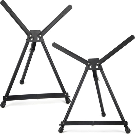 Falling in Art Aluminum 15" to 21" Tabletop Easel Display, Black Tripod with Rubber Feet, Holds Canvas, Paintings, Books, Photos, Signs (Pack of 2)
