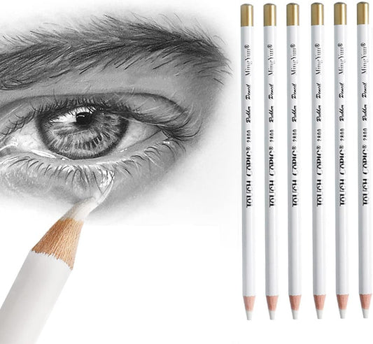Eraser Pencils Set for Artists, Wooden Sketch Professional Highlight Painting Eraser Pen for Sketching Charcoal Drawings, Revise Erasing Details for Students Limner, 6PCS
