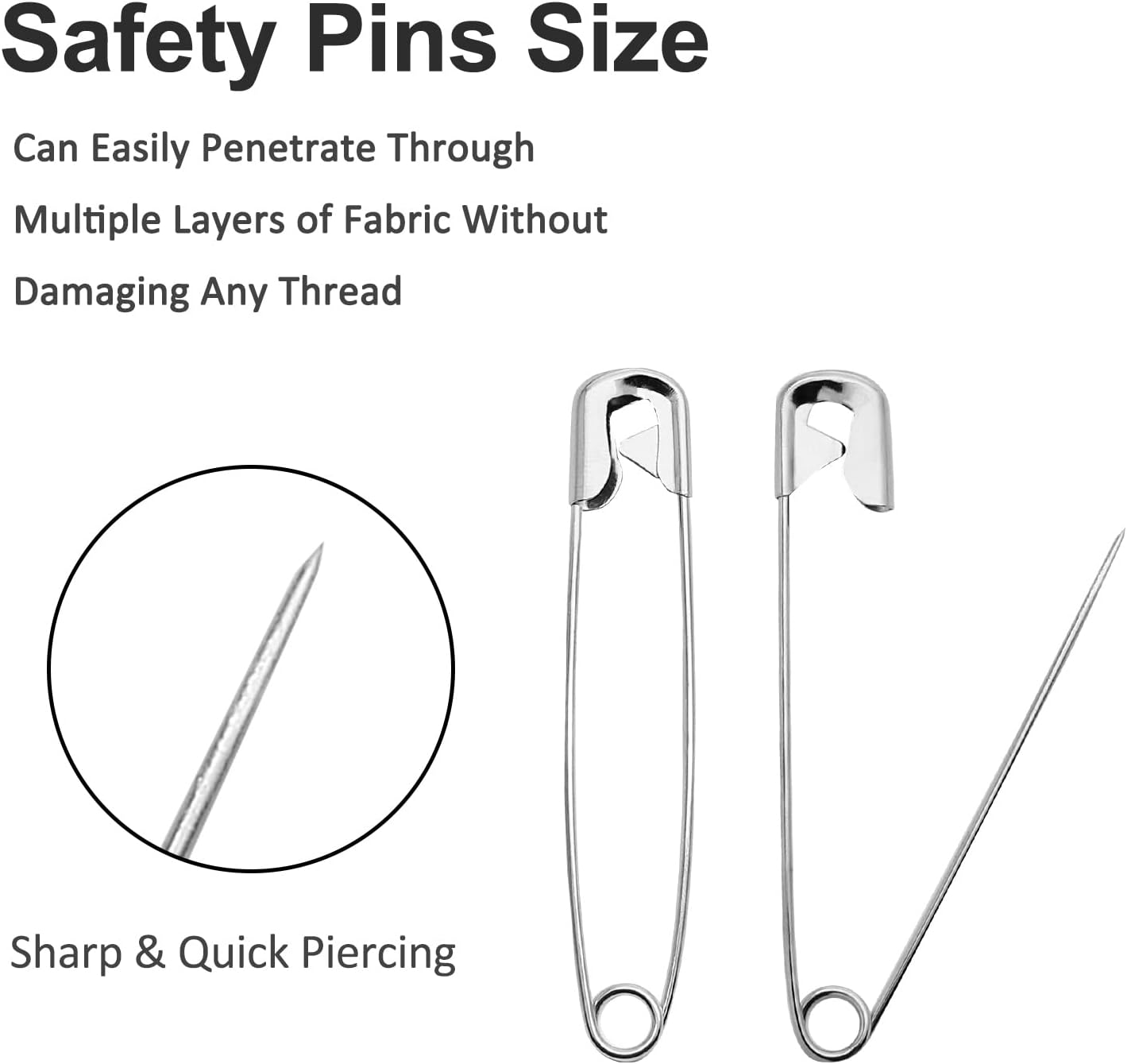 200 PCS 32mm / 1.3 Inch Heavy Duty Quilting Pins, Medium Safety Pins Bulk, Silver Metal Sewing Pins, Sharp Safety Pins for DIY Crafts Jewelry Making Baby Clothing (Nickel Plated)