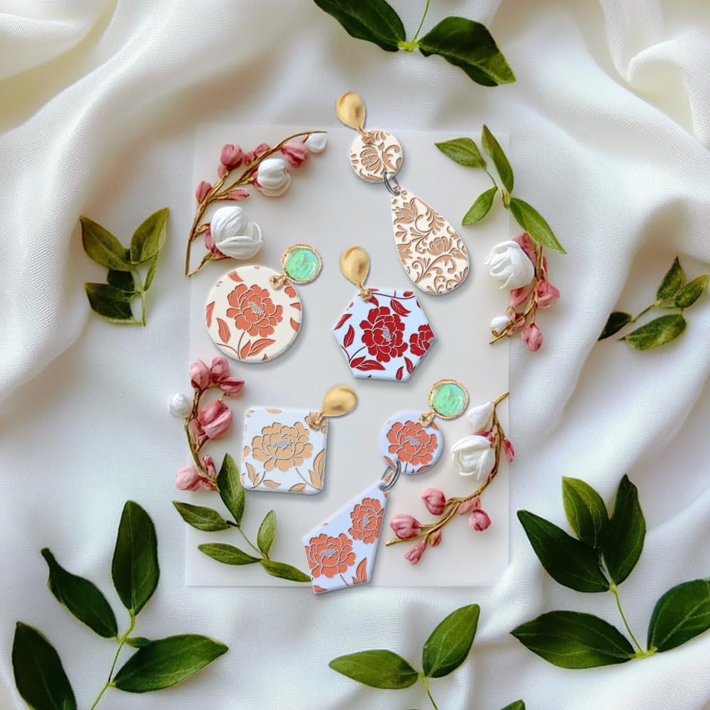 CHGCRAFT Peony Polymer Clay Texture Sheets Peony Silicone Clay Texture Stamp Clay Modeling Pattern Pad Texture Sheets for Earrings Jewelry Making