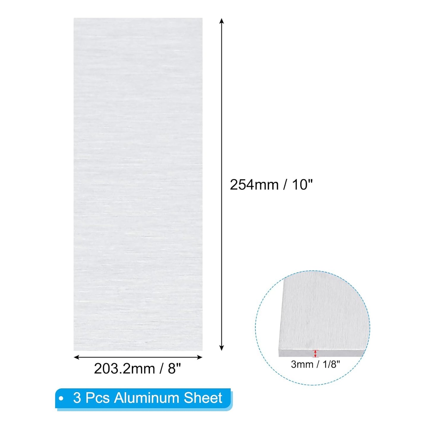 PATIKIL 6061 T651 Aluminum Sheet Metal 10 x 8 x 1/8(0.125") Inch 3Pcs Flat Plain Aluminum Plate Covered Stock with Protective Film, Heat Rectangle 3MM for Lndustry Crafting