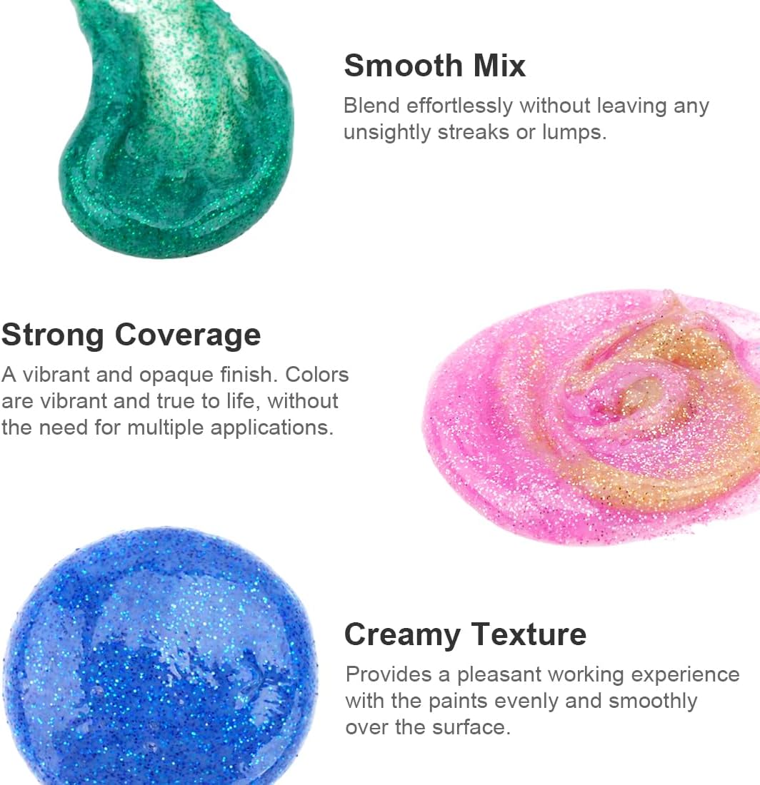 AUREUO Galaxy Glitter Acrylic Paint Set - 8 Twinkle Colors 0.71 Fl Oz / 21ml Tubes Sparkling Art Paints for Crafts Decor Non-toxic Painting Supplies for Artists