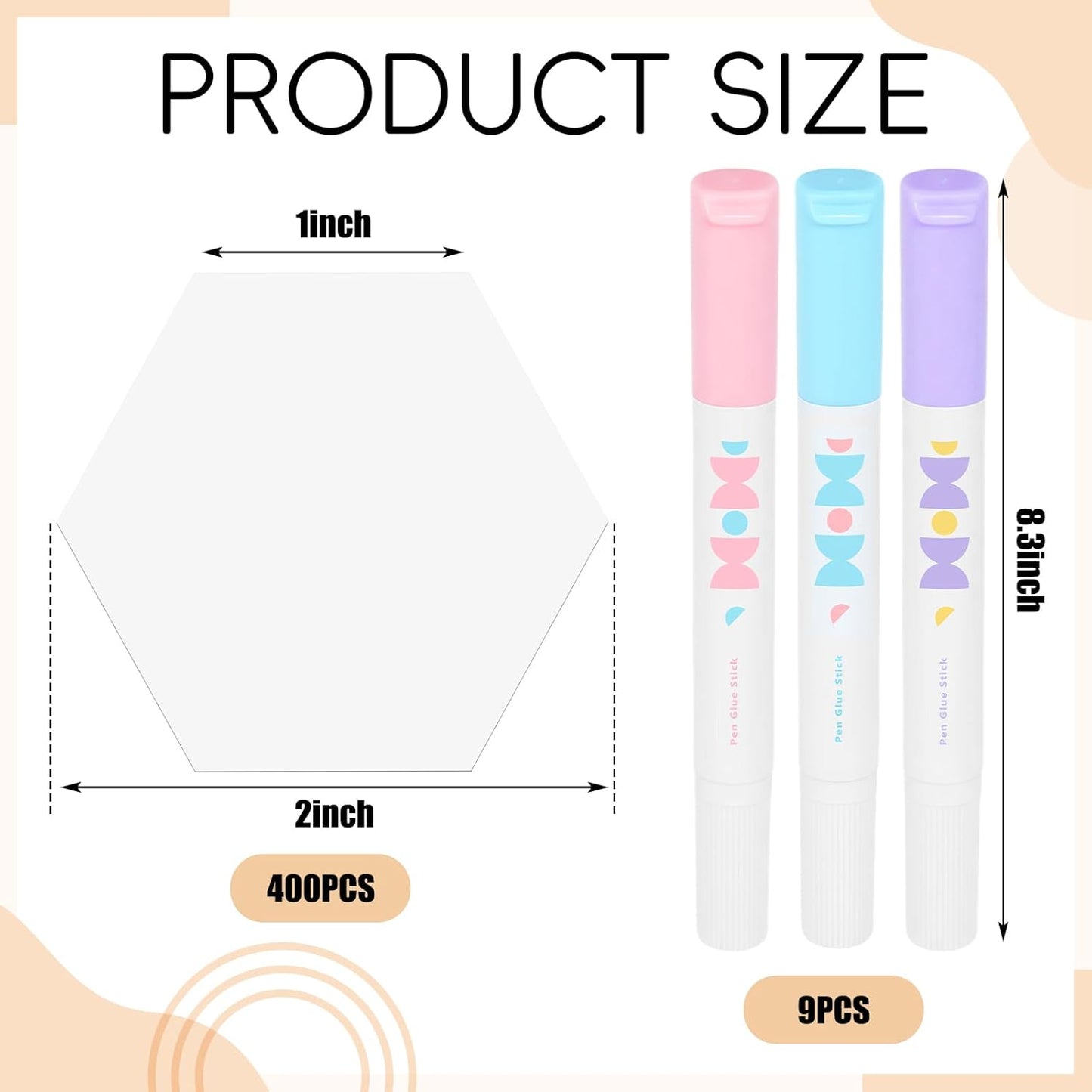 LemonSecret 409 Pcs Paper Piecing for Quilting Fabric Set Include 400 Paper Piecing 1" Hexagon Quilting Templates and 9 Fabric Glue Pen for DIY Patchwork Crafts and Sewing Supplies