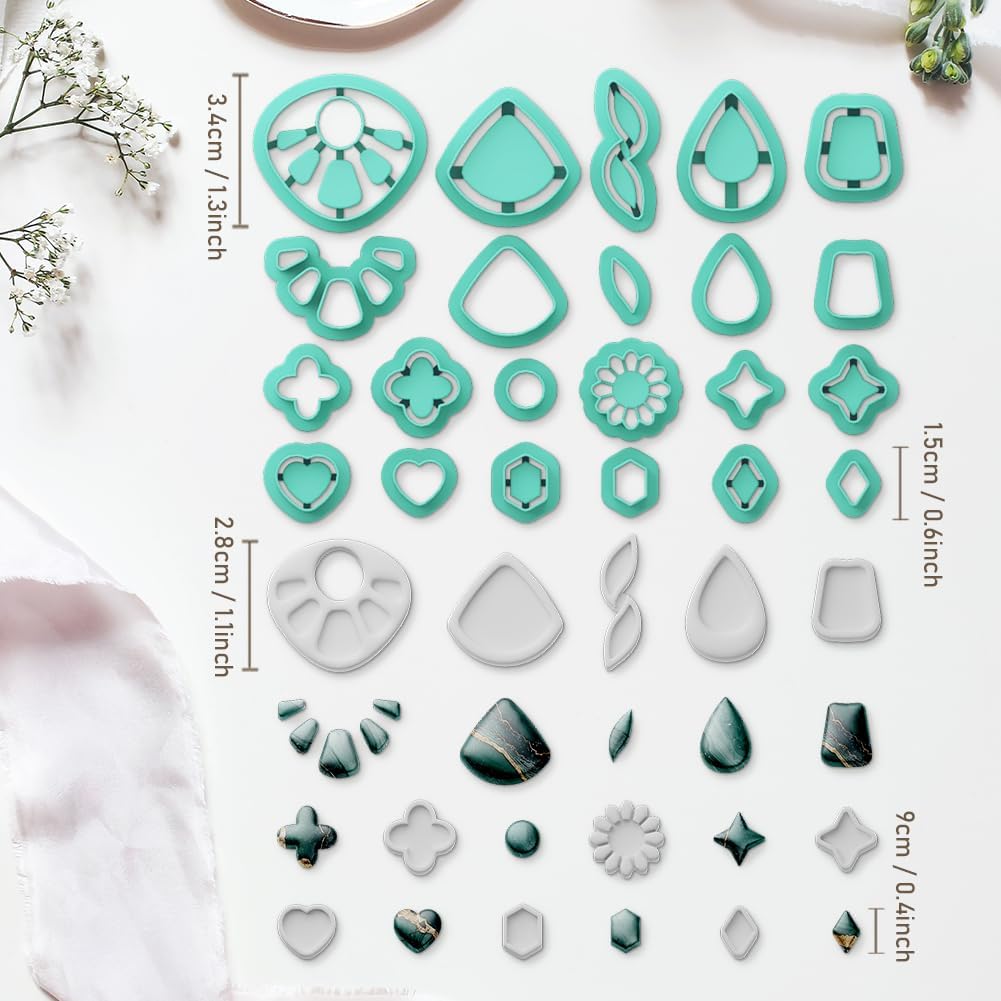 Polymer Clay Cutters - 22 Shapes Gemstone Earrings, Gemstone Polymer Clay Cutters for Jewelry, Earring Making Kit with Storage Box