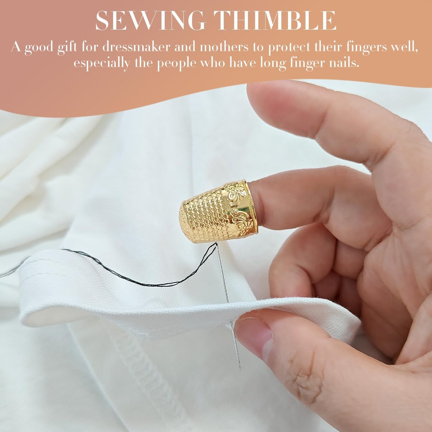 FR 4Pcs Sewing Thimbles, Metal Thimbles for Hand Sewing Finger Protector Knitting Needlework DIY Tools Gold