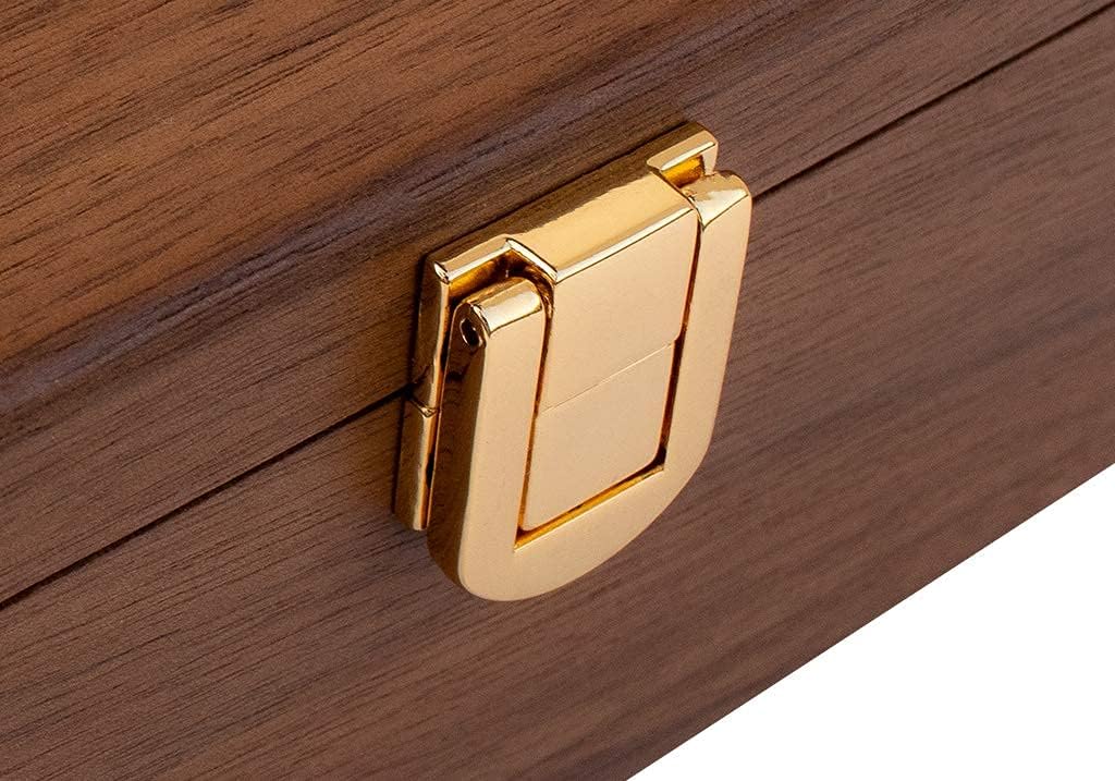 Alex Cramer Le Club' Luxury Domino Set with Handcrafted Walnut Case and Cribbage/Counter Top - Tournament Quality 28 Indestructible (Double 6 Domino Set with Brass Plate)