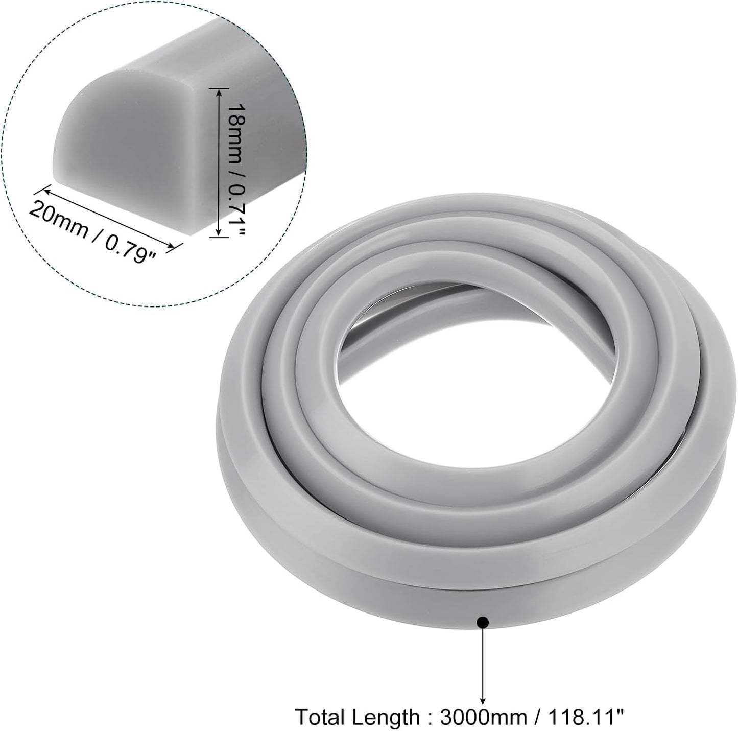 uxcell Flexible Molding Trim, 118 Inch Flexible Quarter Round Molding Silicone Peel and Stick Trim Self Adhesive Shower Water Barrier for Corner Decor Bathroom Kitchen, Grey