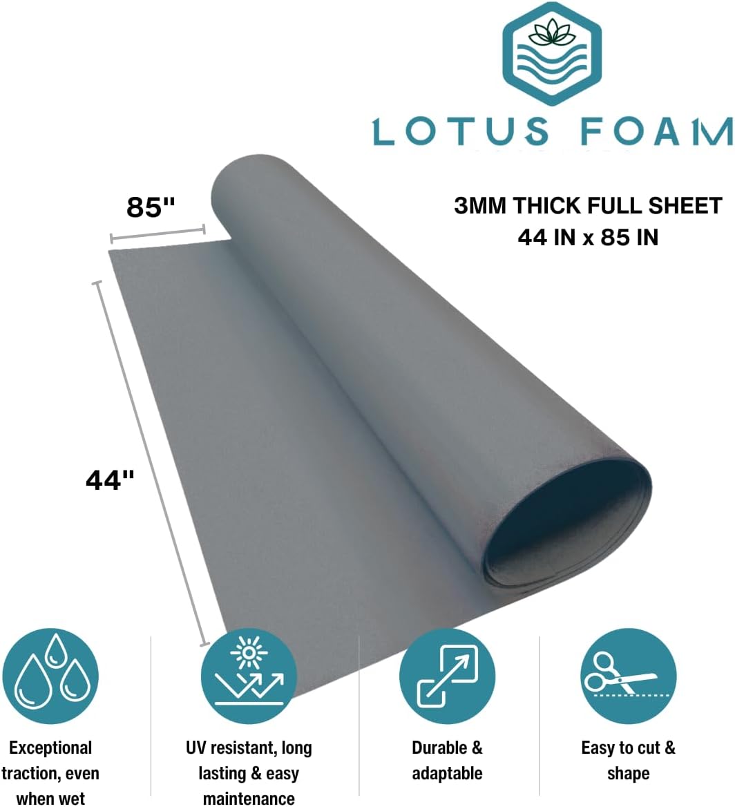 LotusFoam Large 3mm EVA Foam Sheet - 44"x 85" High Density Foam 130 kg/m3 for Cosplay, Costumes, Crafts, Flooring, Outdoor Use - 35 Colors (Grey) - Grey