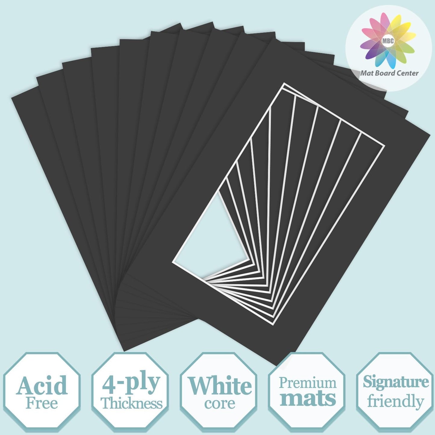 MBC MAT BOARD CENTER, 10 Pack 4x6 for 3x5 Black Picture Mats Frame Mattes, Bevel Cut, Acid Free, 4-ply Thickness