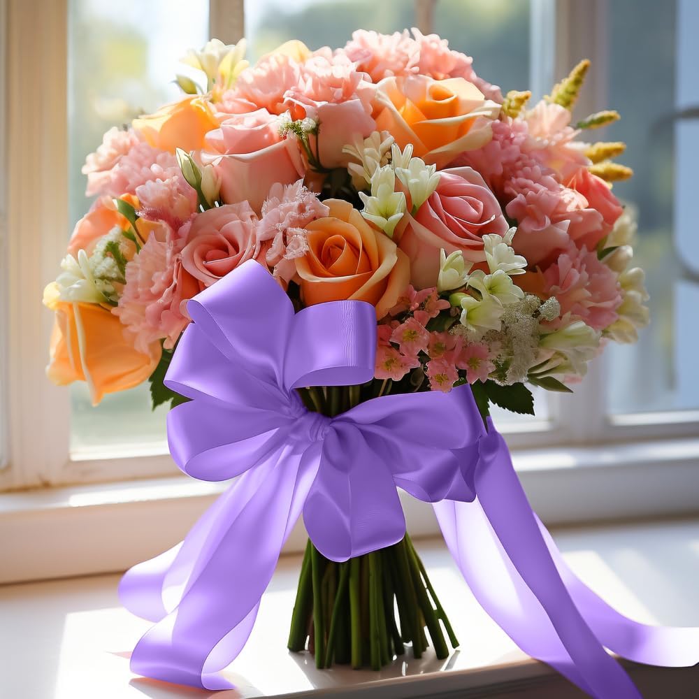 4 Inch 25 Yard Wide Satin Ribbon Light Purple, Solid Fabric Large Ribbon Roll for Cutting Ceremony Wedding Opening Party Decoration, Chairs, Sewing, Festival Pageant Sashes