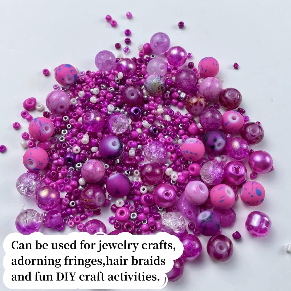 Assorted Glass Resin Beads Multi Size Colors Smooth Cracked Gravel Millet Spacer Beads for Bracelets Necklace Earring DIY Jewelry Making Craft(Rose Red Series)