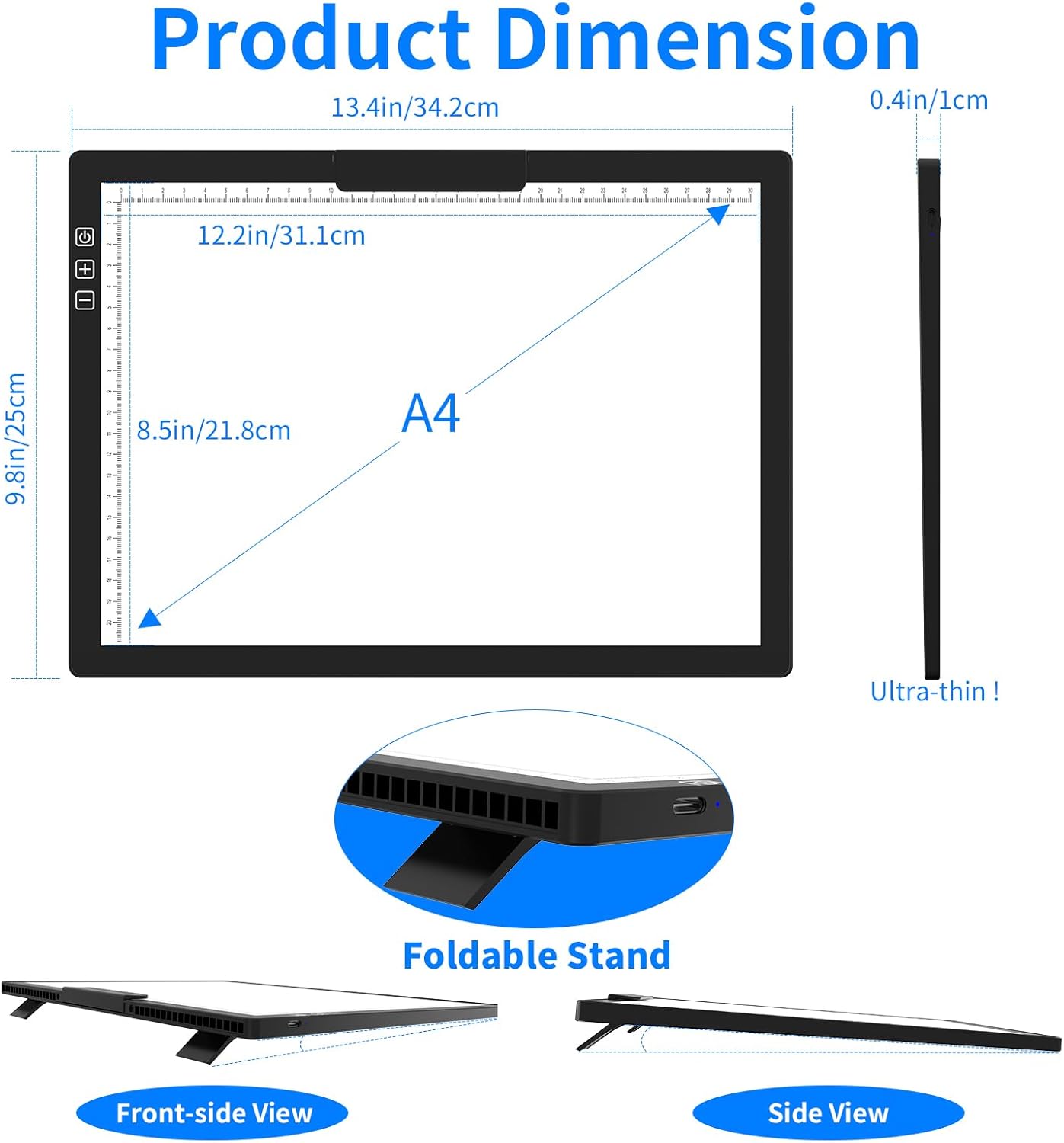 HIUKCOLED Rechargeable A4 Light Pad, Battery Powered Light Board with Carry Bag, Built-in Top Clip＆Stand, Stepless Dimmable＆6-Level Brightness Adjustable, Wireless LED Tracing Box for Weeing Vinyl
