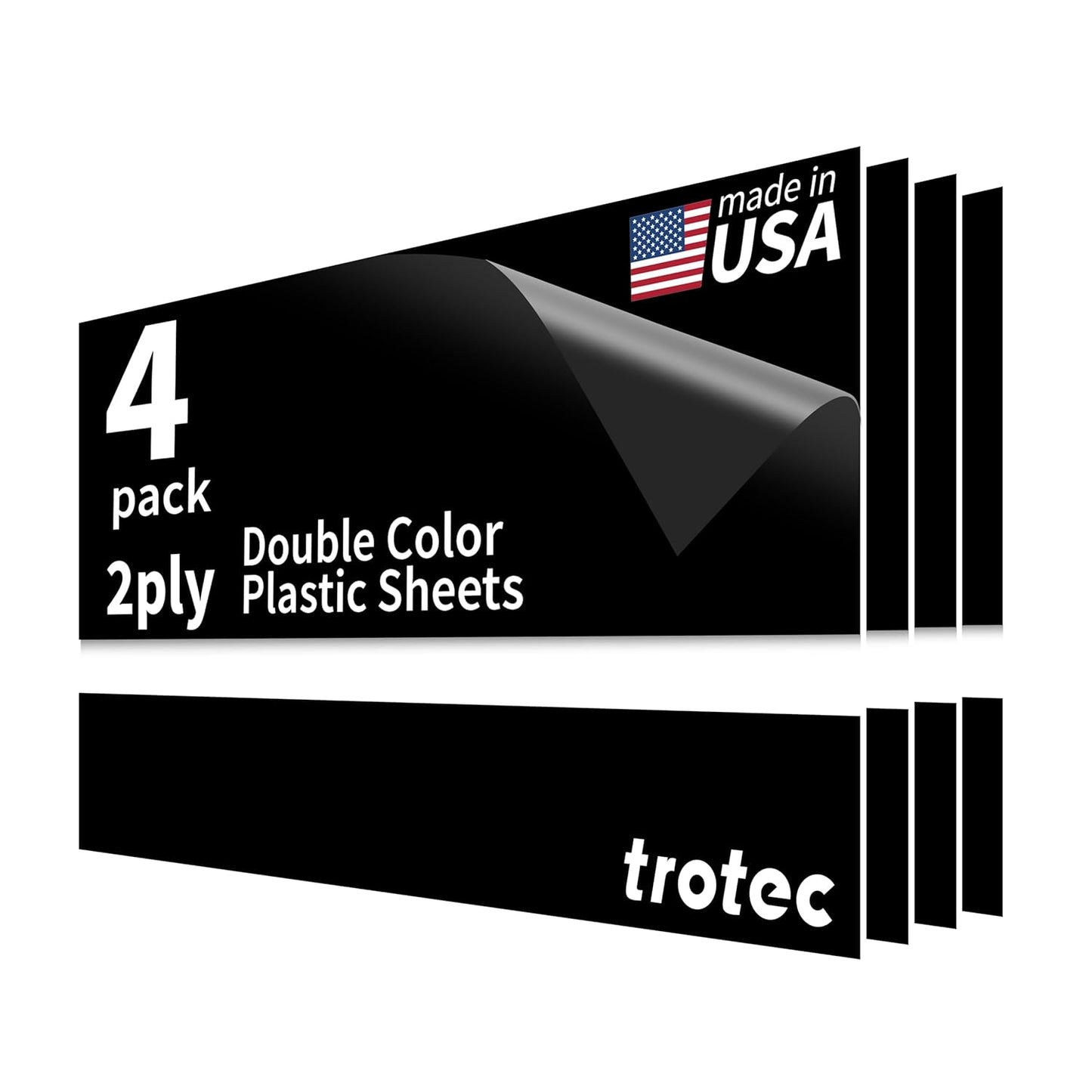 Trotec TroLase | 12"x24"x1/32", 4 Pcs | Black/White | 2 Ply | Modified Acrylic | Laser Engraving Double Color Plastic Sheet | Engraving Blanks for Laser, Saw, Guillotine | Made in USA