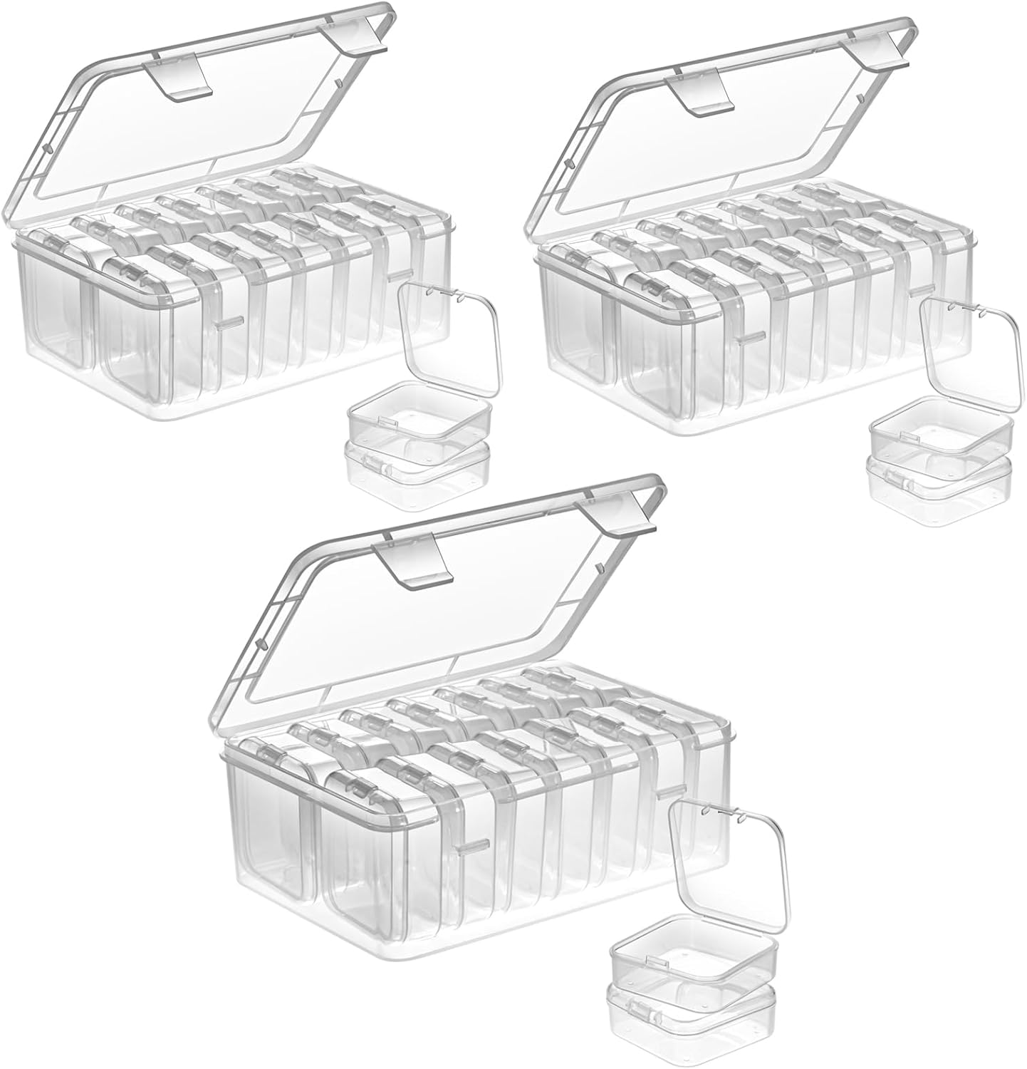 Mathtoxyz Small Bead Organizers, 45 Pieces Plastic Storage Cases Mini Clear Bead Storage Containers Transparent Boxes with Hinged Lid and Rectangle Clear Craft Supply Case