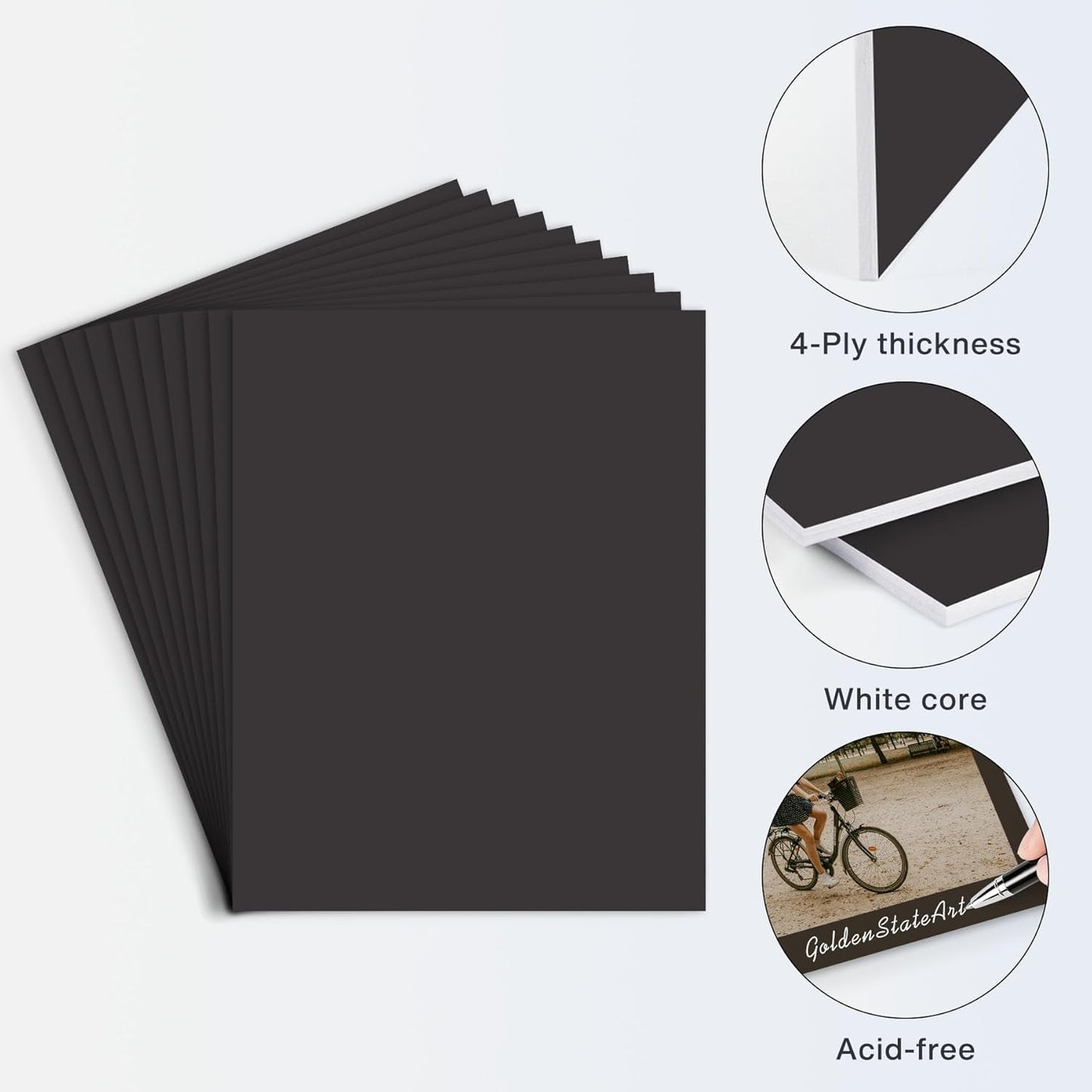 Golden State Art, 11x14 Uncut Photo Mat Matboard - Black Uncut Mats for DIY Projects, Presentation Boards, Art Crafts (50 Pack)