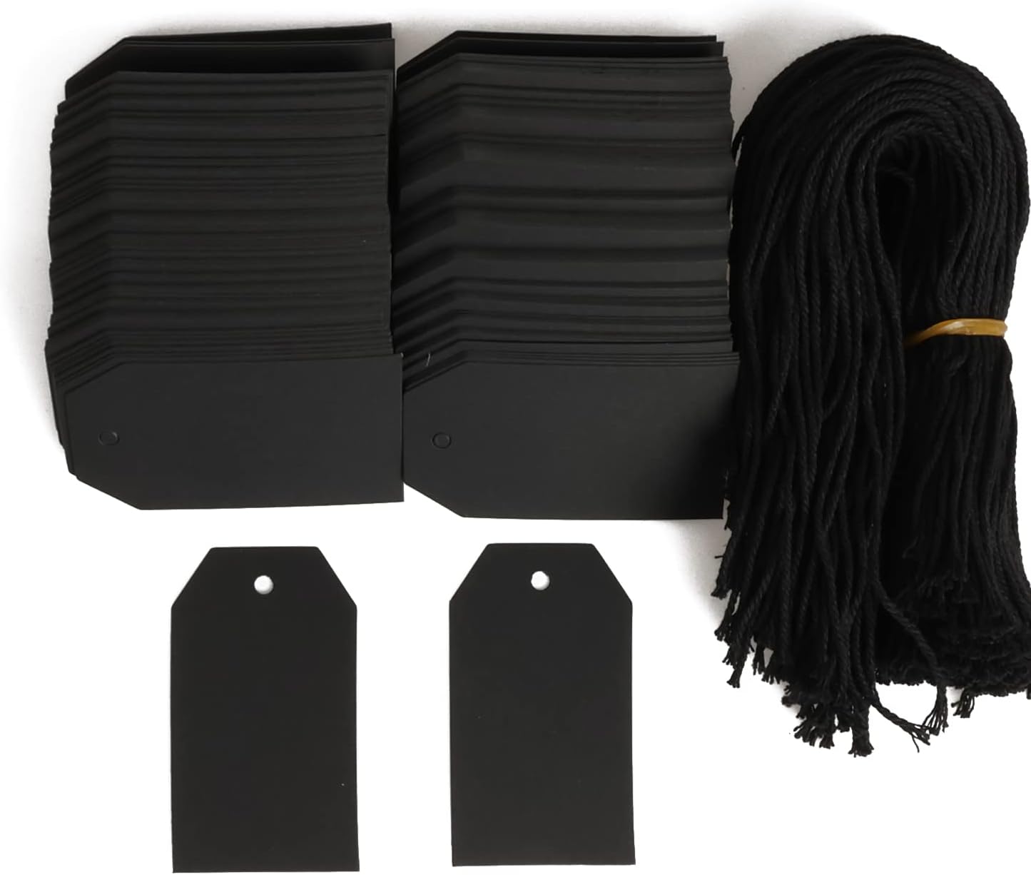 200PCS Paper Gift Tags with Free 200PCS Black Cotton Strings,Blank hangtags for DIY Wedding Holiday Present(Black)