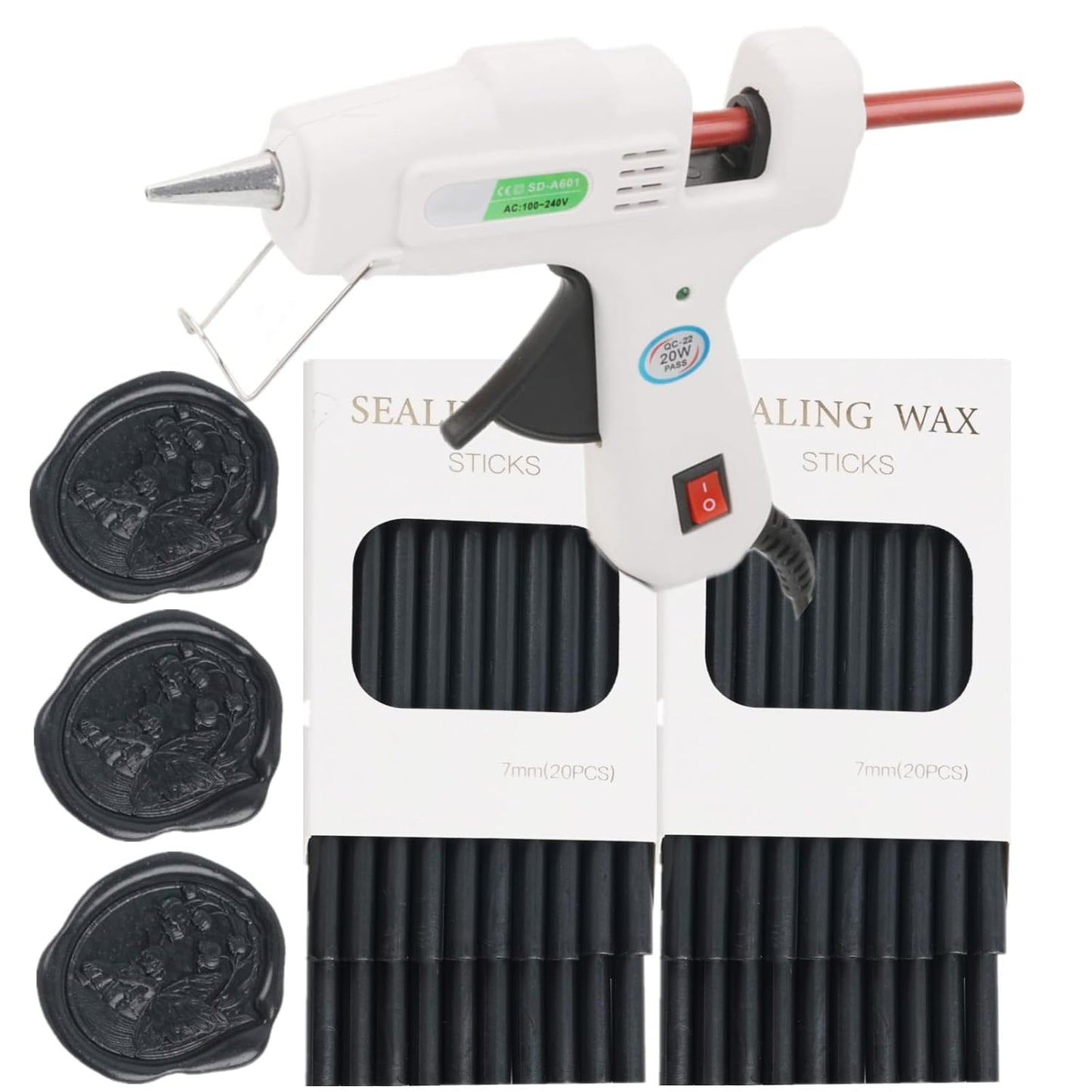 Wax Seal Sticks, ONWINPOR 40Pcs Black Wax Sealing Sticks with Glue Gun, Glue Gun Waxsealsticks Set Great for Waxseal Stamp, Wedding Invitations, Envelopes, Gift Wrapping (40, Black)