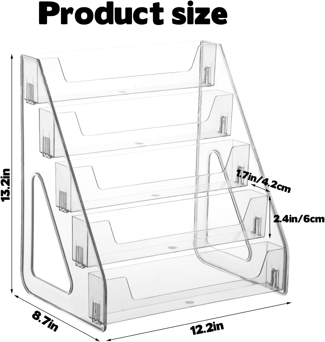 5 Tier Acrylic Card Display Stand(Tall Height), Clear Display Shelf Desktop for Trading Cards, Sports Cards, Greeting Card, Stickers & Brochures, Easy Clip-On Design