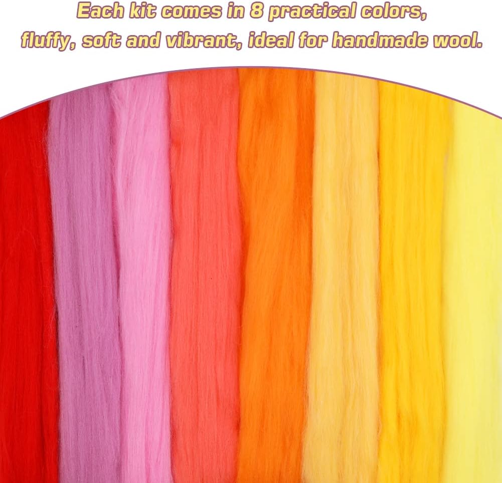 Wonvoc Needle Felting Wool 2.82oz/80 g, 8 Colors Nature Wool Roving Yarn, Hand Spinning Wool Roving Wool Yarn for DIY Craft Materials (Summer)