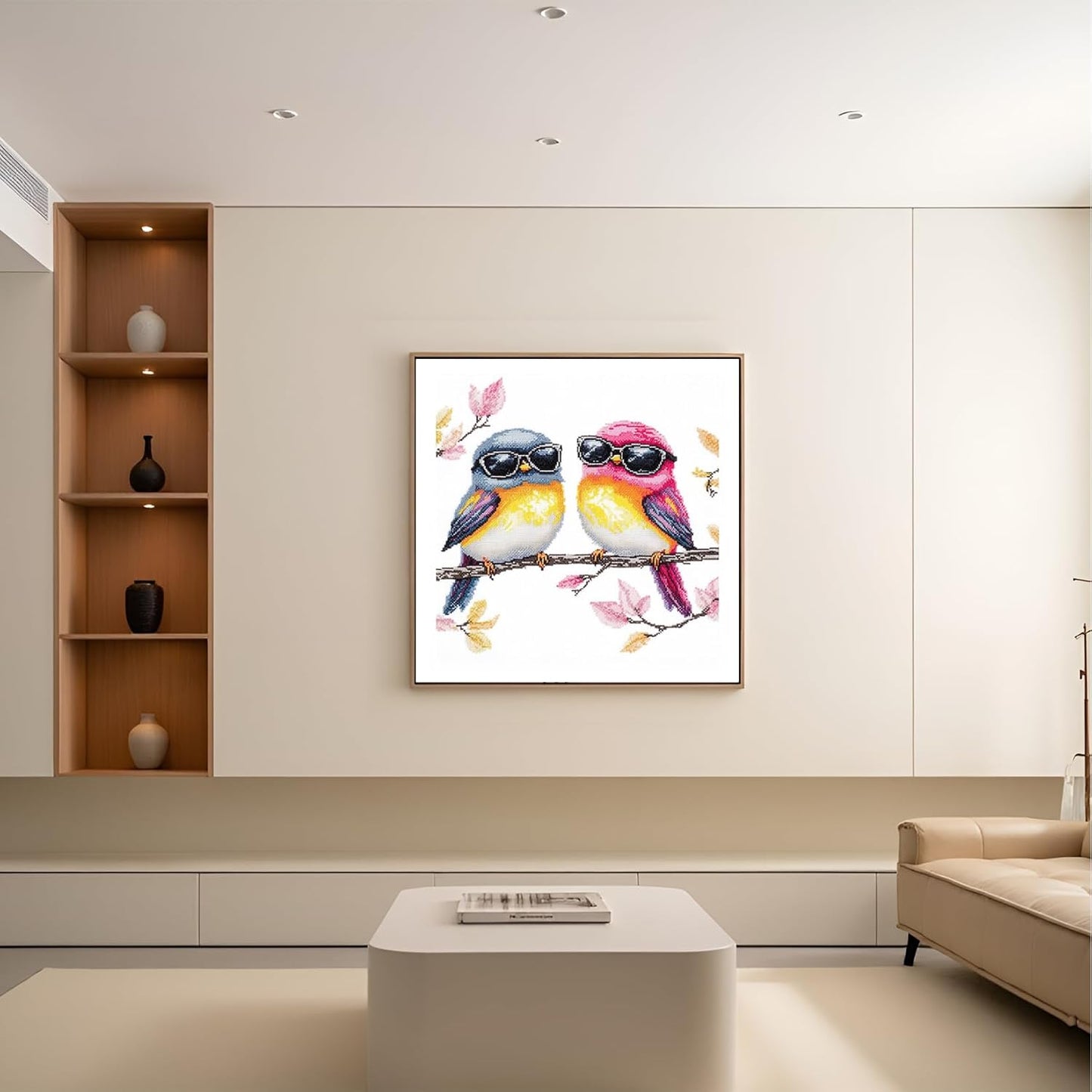 51buyoutgo 11CT Stamped Cross Stitch Kits for Adults - 12x12 in Embroidery Kit with Funny Easy Washable Colorful Birds Pattern, Pre Printed Fabric, Fit for DIY Home Decor, Mom Gifts & Stress Relief