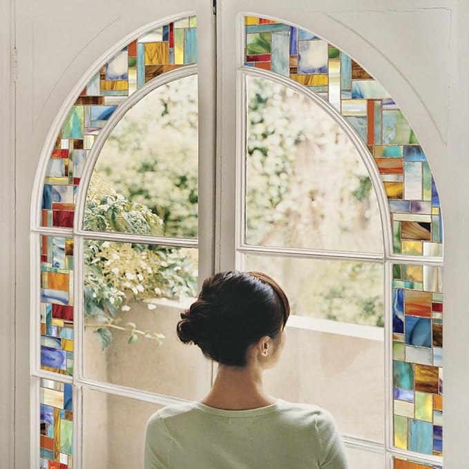 Artscape Montage | Privacy Window Film with Vibrant Colored Pattern | Non-Adhesive & UV Protection | Easy to Apply & Removable | 24 x 36 Inches | Made in USA