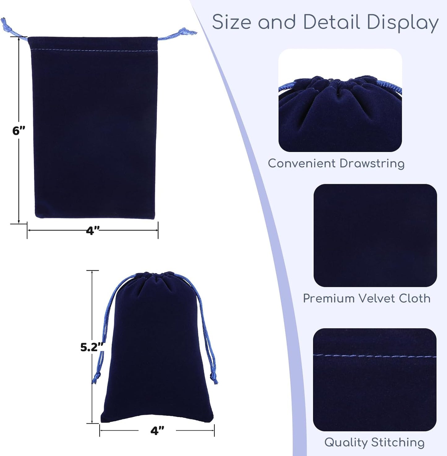 Velvet Drawstring Jewelry Bag, 50Pcs Blue Coin Pouch, 4x6 Tarot Card Holder For Wrapping Halloween Party Favors, Small Jewelry, Small Bussiness, Pendents, Bracelet, Customers