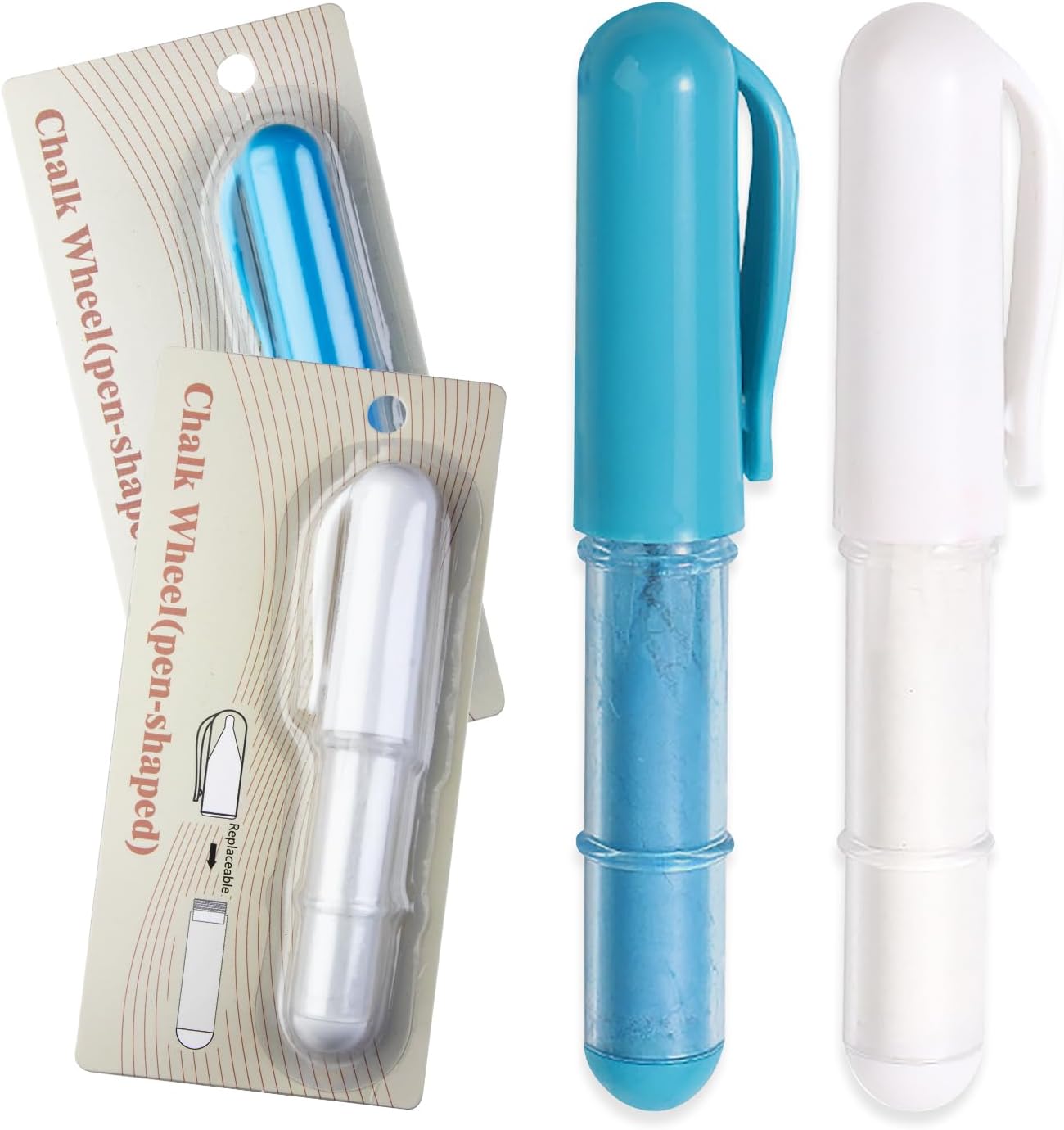 2PCS Sewing Chalk for Fabric, Wipeable and Washable Fabric Chalk for Sewing, Tailors Chalk for Fabric Etailed Marking on Fabrics, Cottons, Leathers - Blue, White