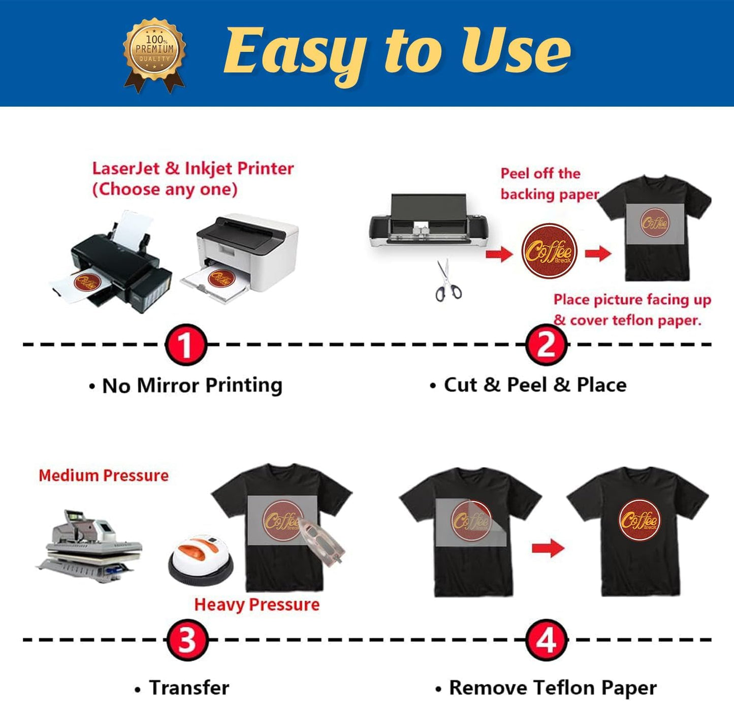 TransOurDream Tru-Heat Transfer Paper for Inkjet & Laserjet Printer (200 Sheets, 8.5x11", Dark 3.0) Printable HTV Heat Transfer Vinyl for T Shirts Iron on Transfers for Dark Fabrics