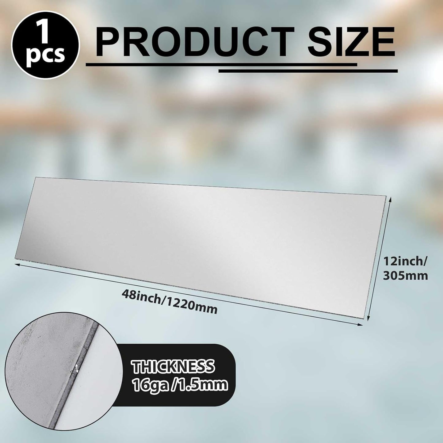 1 pcs 16 Gauge 12 x 48 inch Metal Steel Sheet Steel Plate Mild Carbon Cold Rolled Square Weldable Metal Panels for Outside Industrial DIY Use Projects Weld Accessories