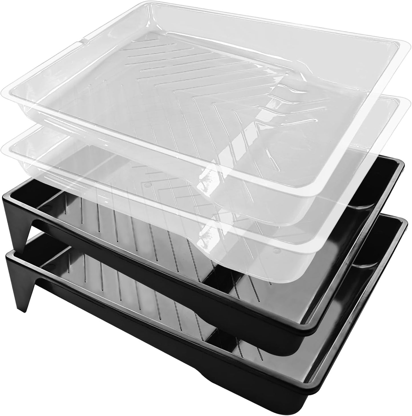 Great Andrew 4 Pack Paint Tray Liners 9 Inch, 2 PC Sturdy Plastic Tray with 2 PCS Disposable Paint Tray Liners, Paint Roller Trays, Paint Pan Liners for DIY Painting Projects, Walls, Furniture