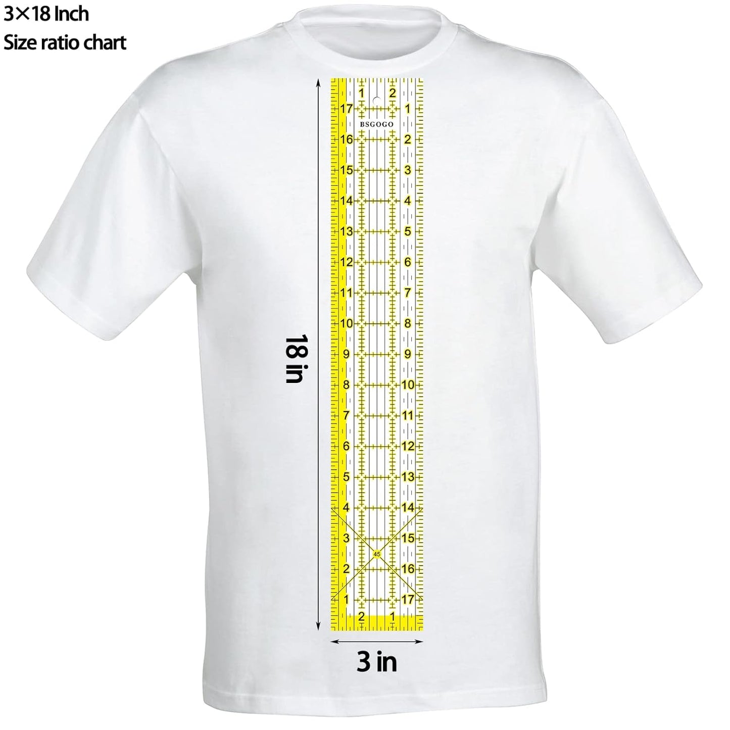 Acrylic Ruler 7 Piece Set, Non Slip Rings 50 Pieces, Quilting Rulers, Size (6"x24"), (2"x24"), (3"x18"), (3"x8"), (1.5"x12"), (1"x12"), (1"x6") (Yellow-7 Piece Set)