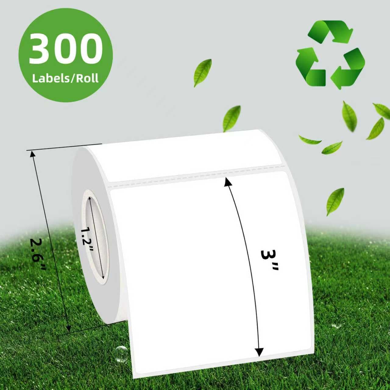 White Square Thermal Labels Stickers 3 x 3 Inch, Self-Adhesive Waterproof Square Direct Thermal Labels Stickers, Perforation Line Design- 300PCS