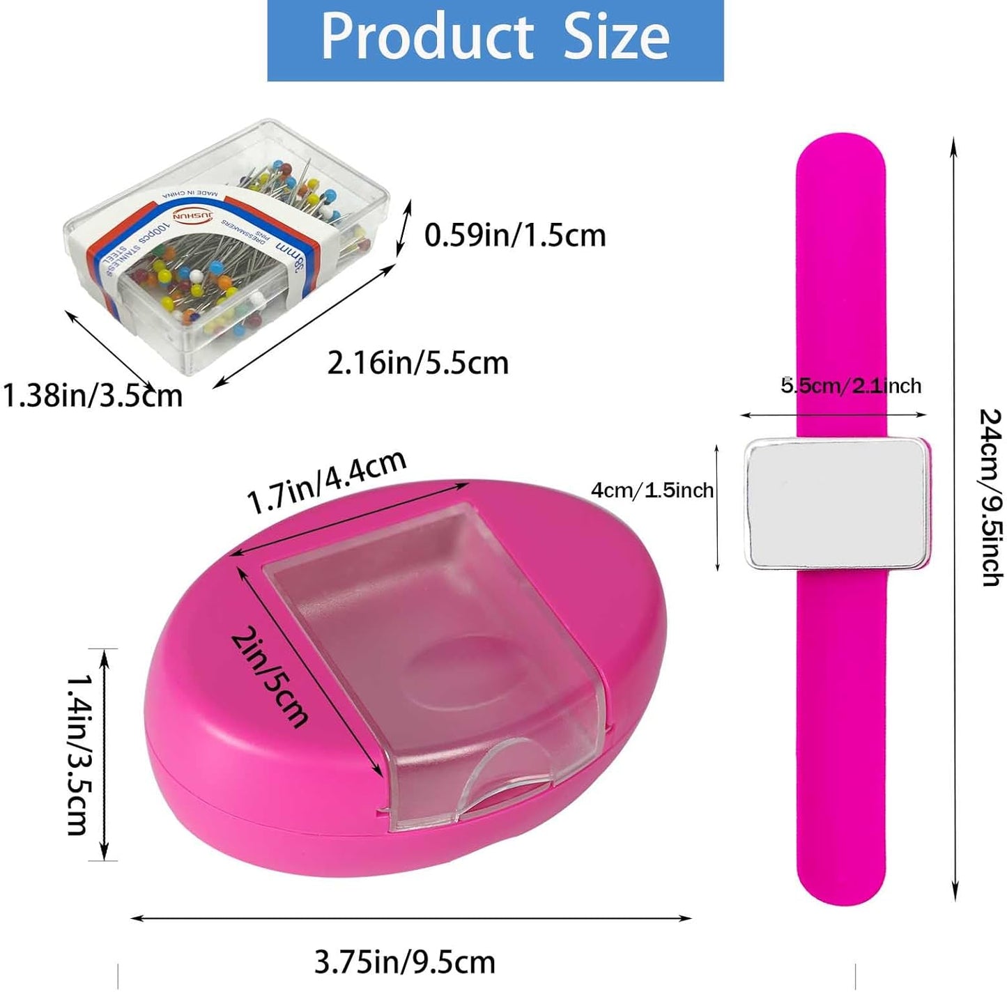 Hilltian 2 Pieces Magnetic Pin Cushion, Magnetic Pin Holder with Pin Cushion Wristband for Sewing, Pink