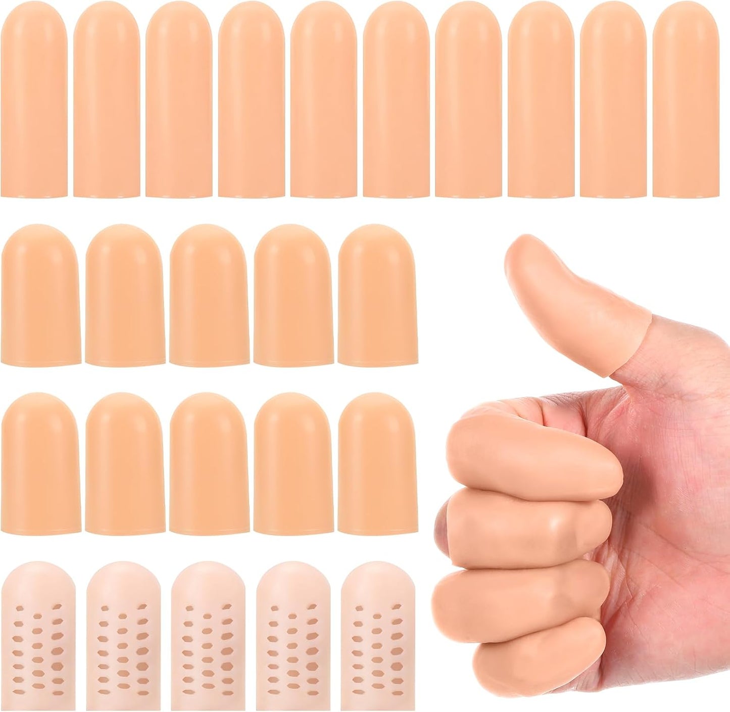 25 Pcs Gel Finger Cots 3 Style Silicone Finger Protectors Rubber Fingertips Protection Caps Cots Fingertip Bandages Band for Relief Cracked Fingers and Other Fingers Pain (Nude)