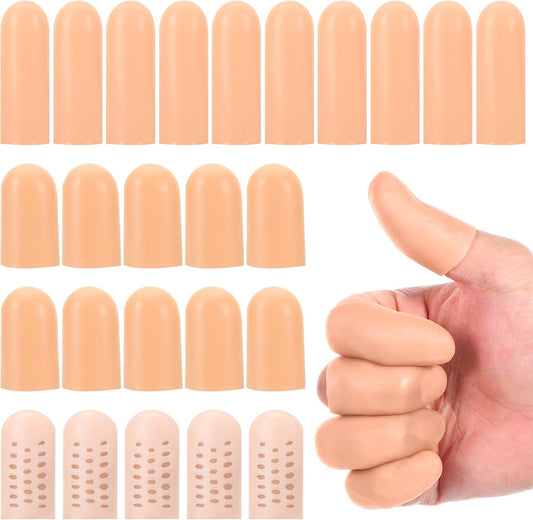 25 Pcs Gel Finger Cots 3 Style Silicone Finger Protectors Rubber Fingertips Protection Caps Cots Fingertip Bandages Band for Relief Cracked Fingers and Other Fingers Pain (Nude)