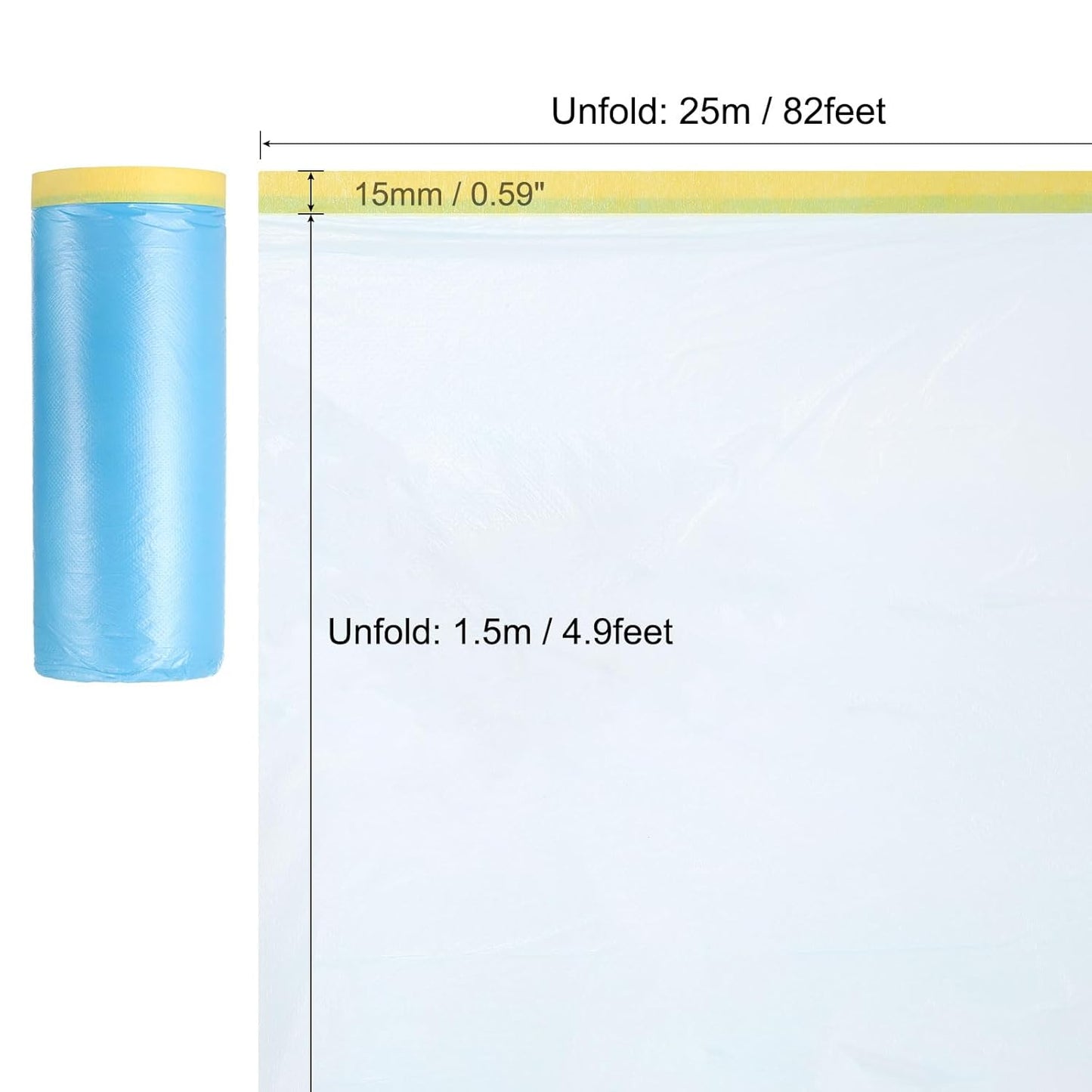uxcell Pre-Taped Masking Film, 4.9ft x 82ft Plastic Paint Drop Cloth with Medium-Tack Painters Tape for Painting Spraying Protection Blue Film 3Pcs