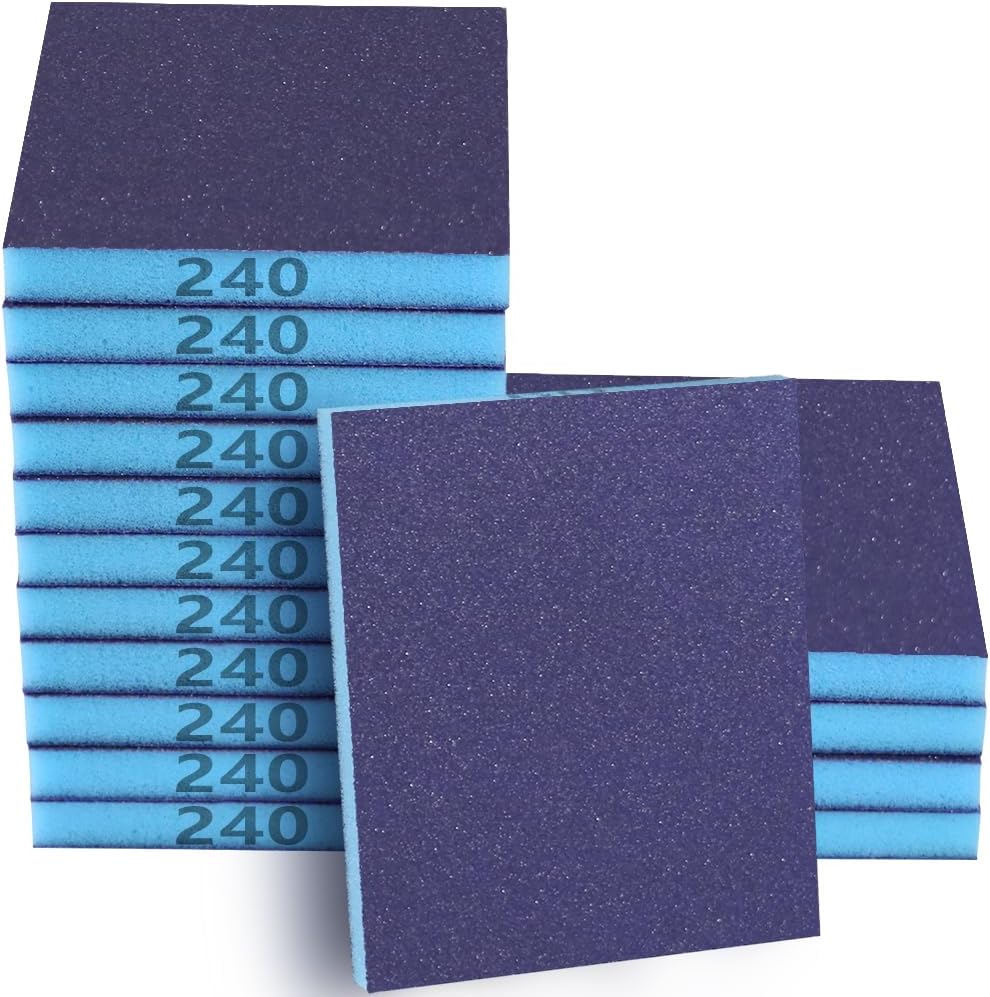16 Pack 240 Grits Sanding Sponge Fine Sanding Block, Washable and Reusable Wet Dry Sandpaper Block Sandpaper Sponge for Wood Metal FurniturePaint and Drywall